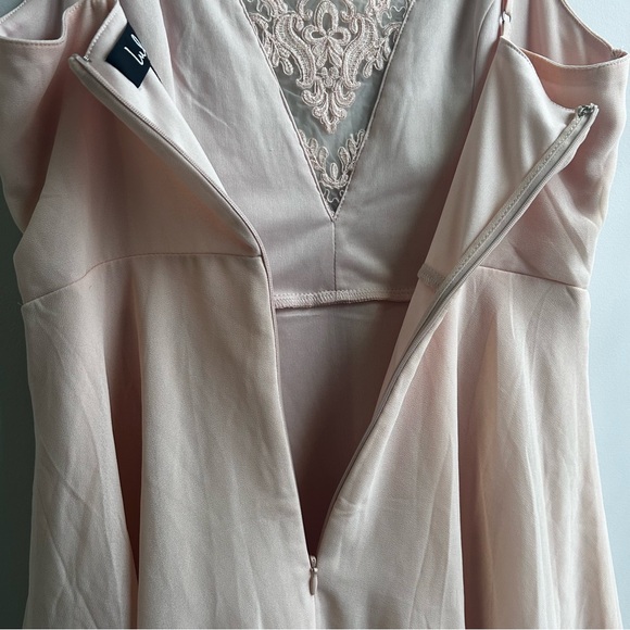 Lulu’s Light Peach Mini Dress Size Medium, Semi Formal, Lace, Sheer - Picture 2 of 9